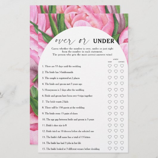 Pioen rozen - Over of onder vrijgezellenfeest spel (Voorkant / Achterkant)