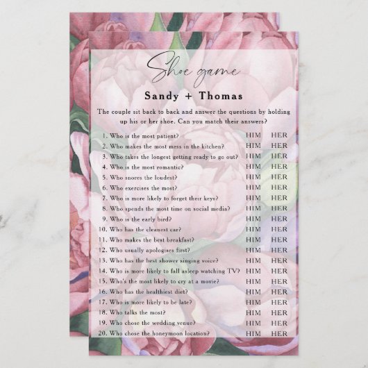 Pioen rozen - Schoen bruids spel (Voorkant / Achterkant)