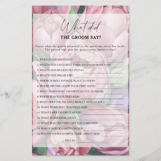 Pioen rozen - Wat zei de bruidegom bruidsspel (Voorkant)