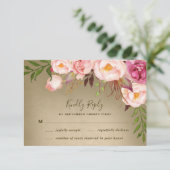 Pioen Rustieke Blush Bruiloft RSVP Kaarten (Staand voorkant)