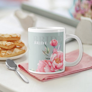 Pioen Sage Groen Trouwmok   Bruidscadeau Grote Koffiekop