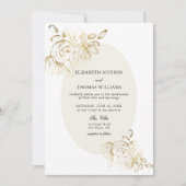 Pioen schets Faux Gold Classic Flora Lijst bruilof Kaart (Voorkant)