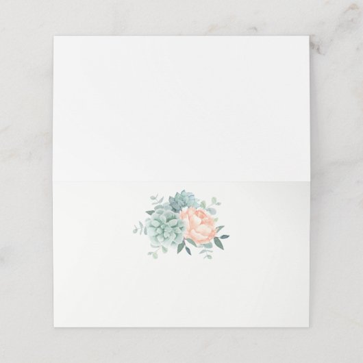 Pioen Succulent Foliage Waterverf Bruiloft Plaatskaartje (Buitenkant ongevouwen)