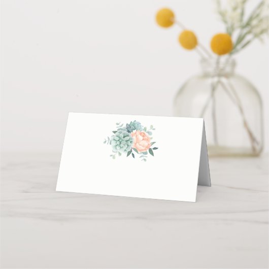 Pioen Succulent Foliage Waterverf Bruiloft Plaatskaartje (Voorkant)