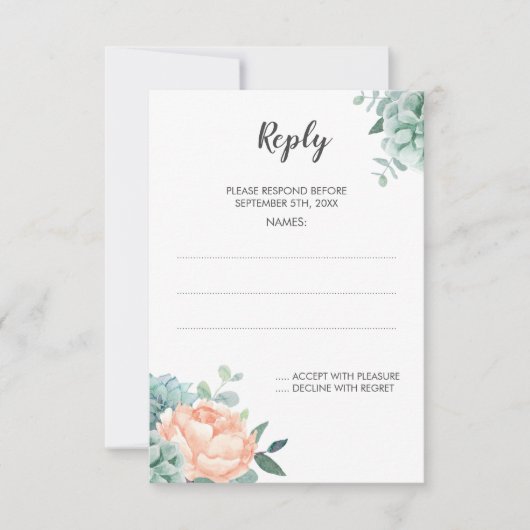 Pioen Succulent Waterverf Bruiloft Antwoord Kaarte (Voorkant)