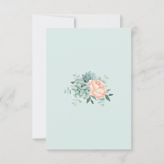 Pioen Succulent Waterverf Bruiloft Antwoord Kaarte (Achterkant)