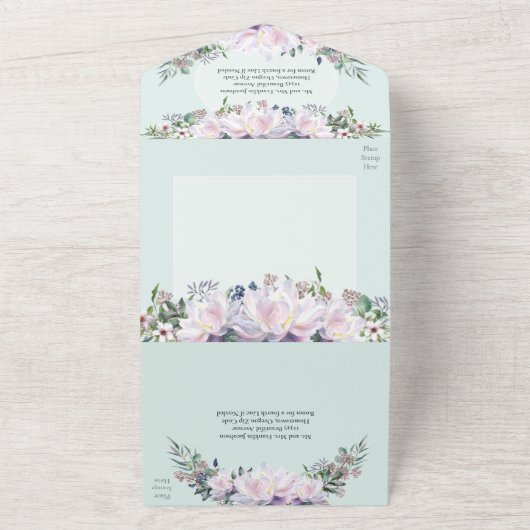 Pioen Tuin Mint Groen All-in-One Trouw Uitnodiging (Buitenkant)