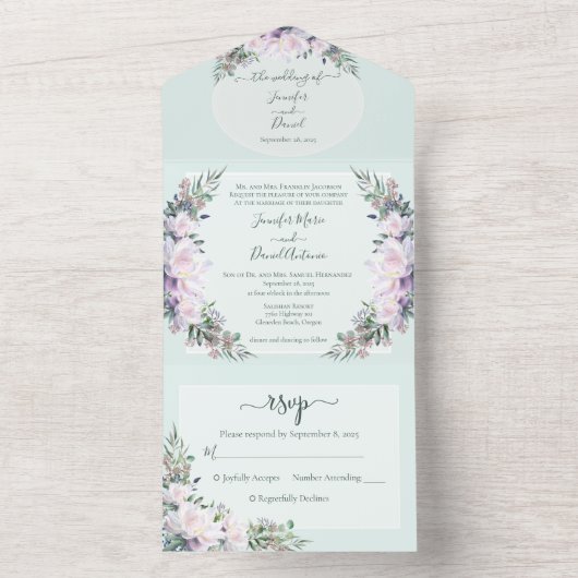 Pioen Tuin Mint Groen All-in-One Trouw Uitnodiging (Binnen)