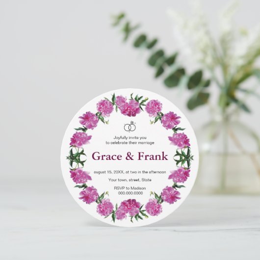 Pioen uitnodiging. Uitnodiging (Staand voorkant)