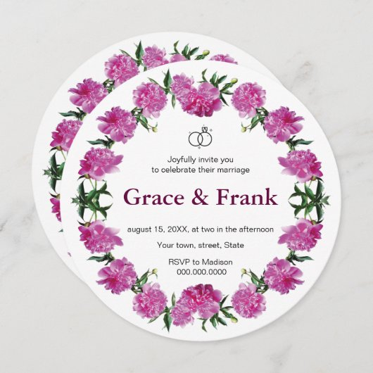 Pioen uitnodiging. Uitnodiging (Voorkant / Achterkant)