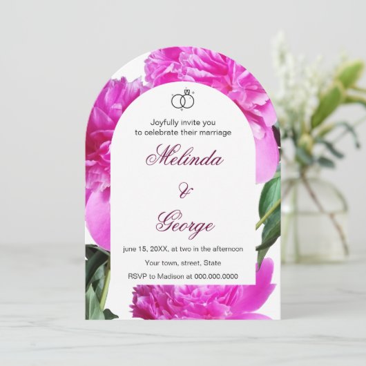 Pioen uitnodiging. Uitnodiging (Staand voorkant)