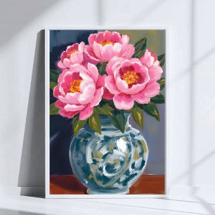 Pioen Vaas   Roze Bloem Pioenrozen Waterverf Poster