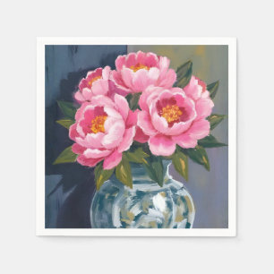 Pioen Vaas Roze Bloem Pioenrozen Waterverf Servet
