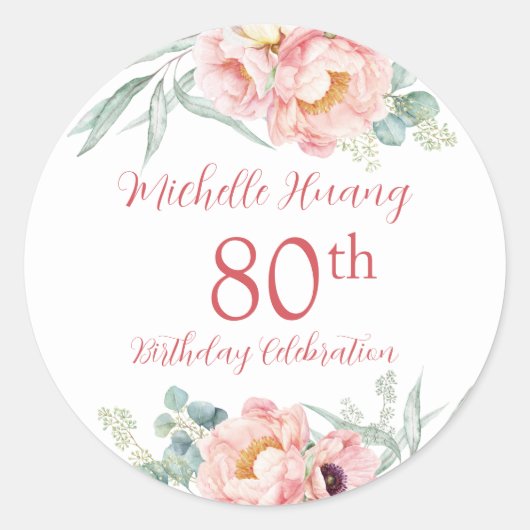 Pioen Verjaardag Sticker (Voorkant)