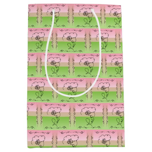 Pioen Verticale Cadeaubag Stromende Schoonheid Medium Cadeauzakje (Voorkant)