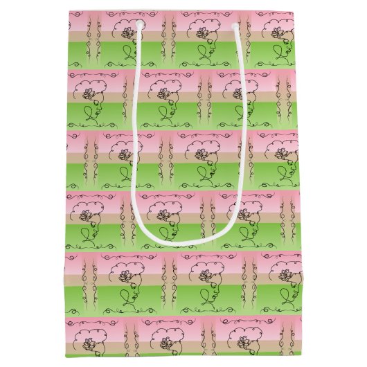 Pioen Verticale Cadeaubag Stromende Schoonheid Medium Cadeauzakje (Achterkant)