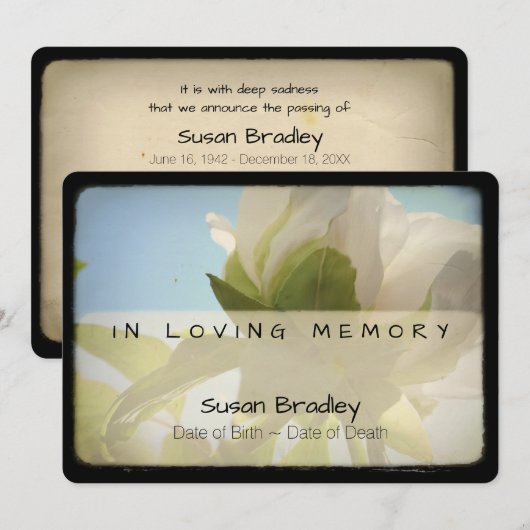 Pioen Vintage Begrafenisdienst 1 Kaart (Voorkant / Achterkant)