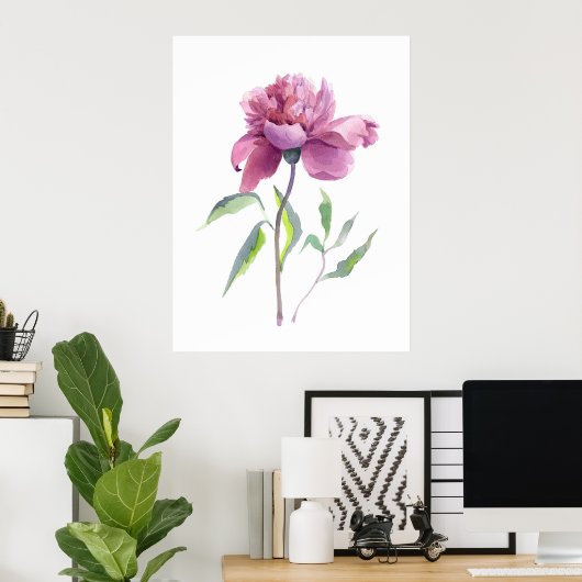 Pioen Waterverf Botanische Muurkunst Poster (Thuiskantoor)