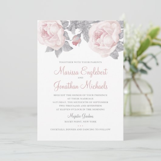 Pioen Waterverf bruiloft uitnodiging (Staand voorkant)