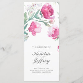 Pioen Waterverf Floral Modern Wedding-programma's Programmakaart