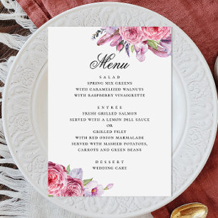 Pioen. Waterverf roze boho bloementuin bruiloft Menu
