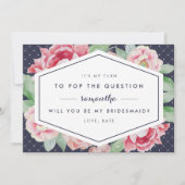 Pioen Wees mijn bruidsmeisje Kaart | Marine (Voorkant)