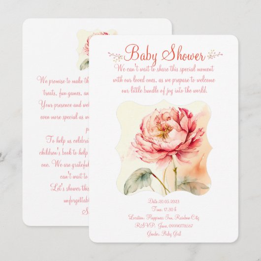 Pioenbloem. Bloemenfeest Save The Date (Voorkant / Achterkant)