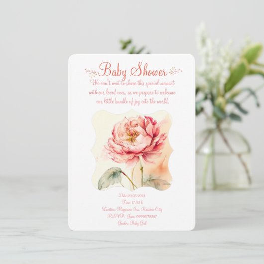 Pioenbloem. Bloemenfeest Save The Date (Staand voorkant)