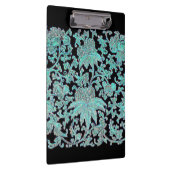 Pioenbloem turkoois en zwart  patroon klembord (Rechts)