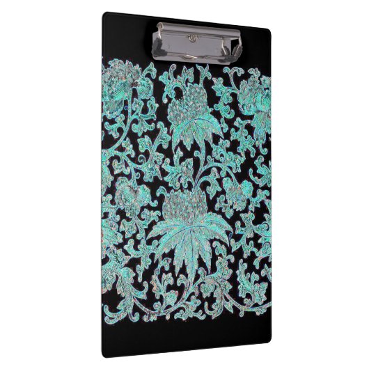 Pioenbloem turkoois en zwart  patroon klembord (Rechts)