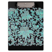 Pioenbloem turkoois en zwart  patroon klembord (Voorkant)