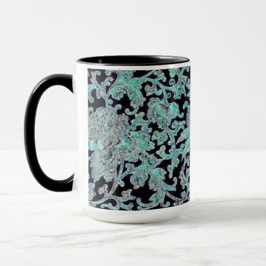 Pioenbloem turkoois zwart patroon mok (Links)