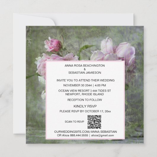 *~* pioenbloem zacht QR RSVP AR23 BRUILOFT Kaart (Achterkant)