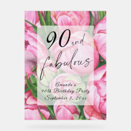 Pioenbloemen 90ste verjaardagsfeest acryl bord