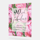 Pioenbloemen 90ste verjaardagsfeest acryl bord (Hoek)