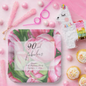 Pioenbloemen 90ste verjaardagsfeest papieren bordje (Feest)