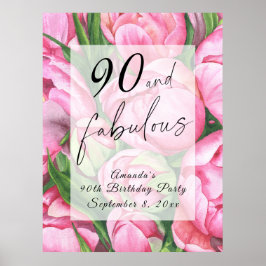Pioenbloemen 90ste verjaardagsfeest poster