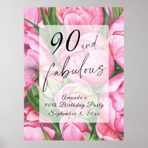 Pioenbloemen 90ste verjaardagsfeest poster