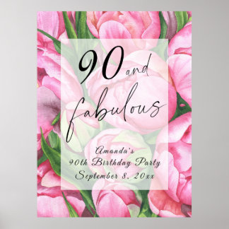 Pioenbloemen 90ste verjaardagsfeest poster