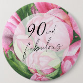 Pioenbloemen 90ste verjaardagsfeest ronde button 6,0 cm (Voorkant)