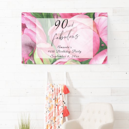 Pioenbloemen 90ste verjaardagsfeest spandoek (Insitu)
