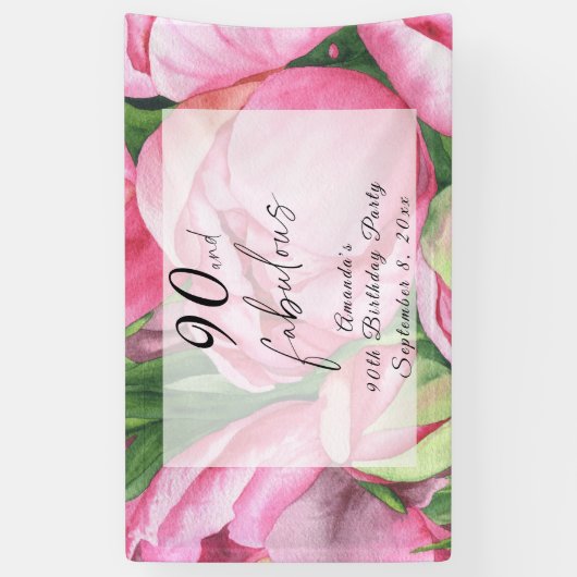 Pioenbloemen 90ste verjaardagsfeest spandoek (Verticaal)