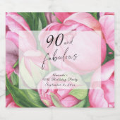 Pioenbloemen 90ste verjaardagsfeest sparkling wijnetiket (Enkel label)