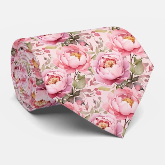 Pioenbloemen Floral Pioenbloemen Stropdas (Opgerold)