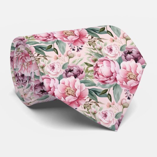 Pioenbloemen Floral Pioenbloemen Stropdas (Opgerold)