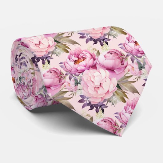 Pioenbloemen Floral Pioenbloemen Stropdas (Opgerold)