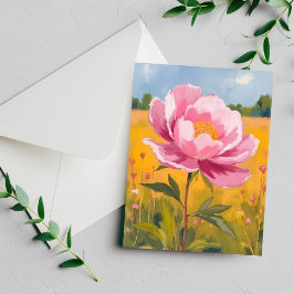 Pioenbloesem | Roze Bloemenveld Watercolor Kaart