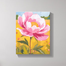 Pioenbloesem | Roze Bloemenveld Waterverf Canvas Afdruk