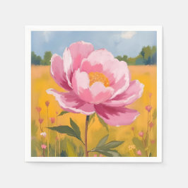 Pioenbloesem | Roze Bloemenveld Waterverf Servet