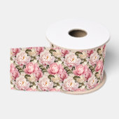 Pioenbloesems Groot Roze Wit Romantisch Bloemen Grosgrain Lint (Spoel)